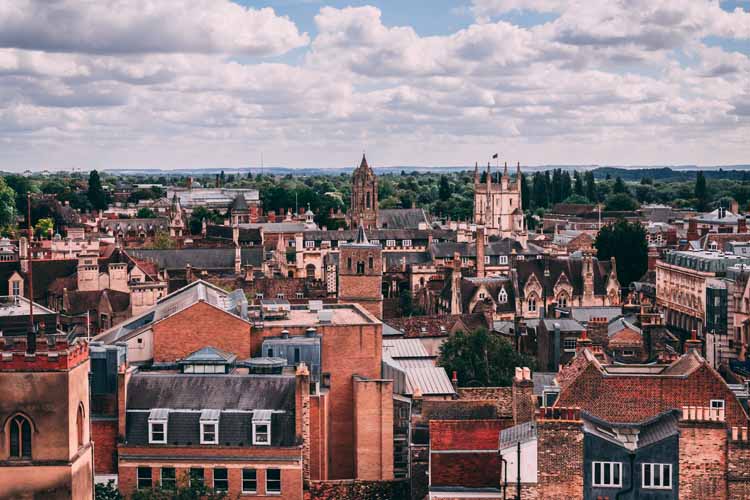 Rooftops of cambridge where our 56x faster fibre broadband is available